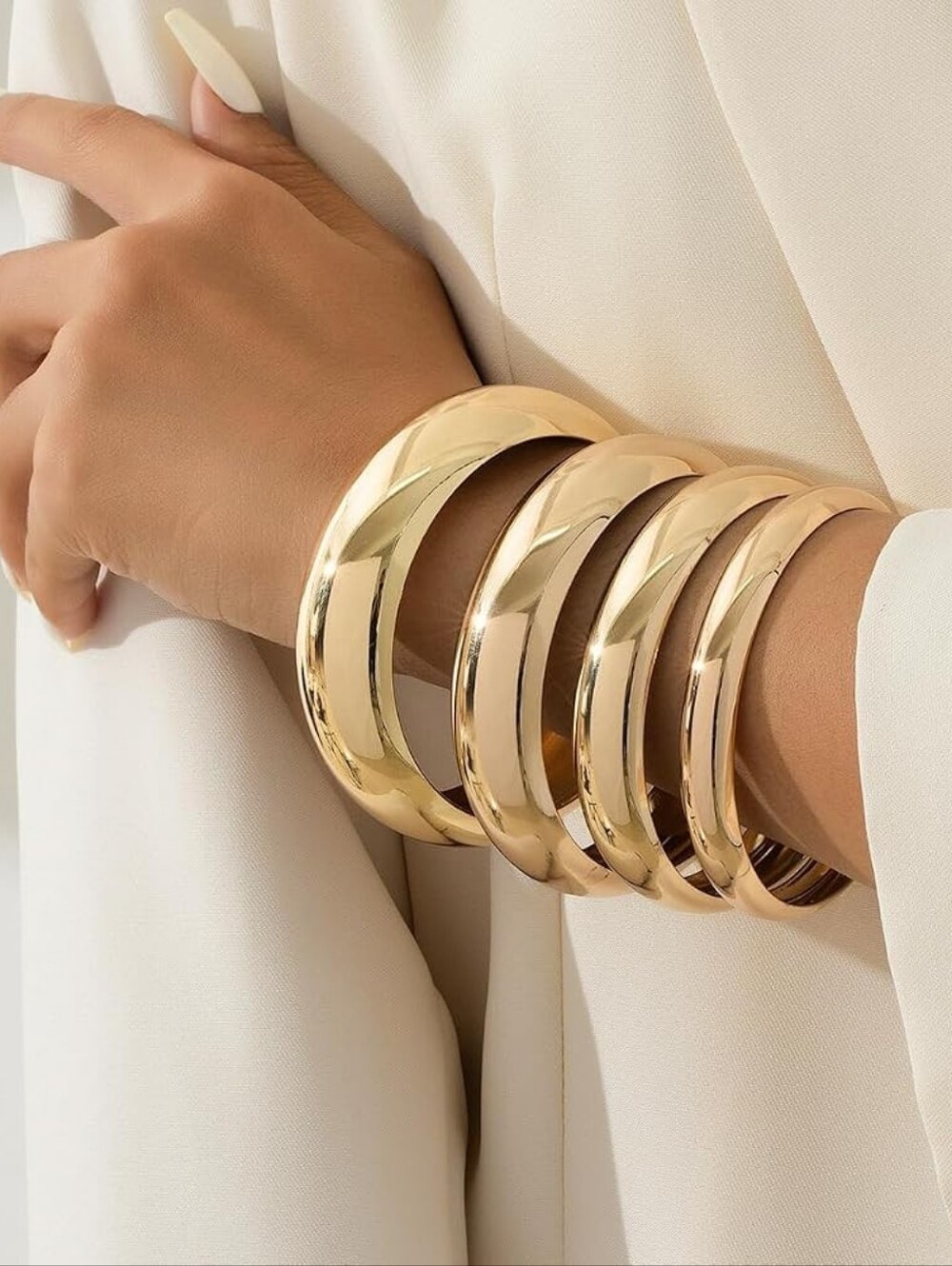 Chunky Gold Bangle Bracelets 14K Gold Plated - Picture 2 of 3
